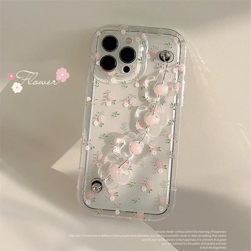 iphone Cute 3D Flower Wrist Phone Chain Soft Phone Case